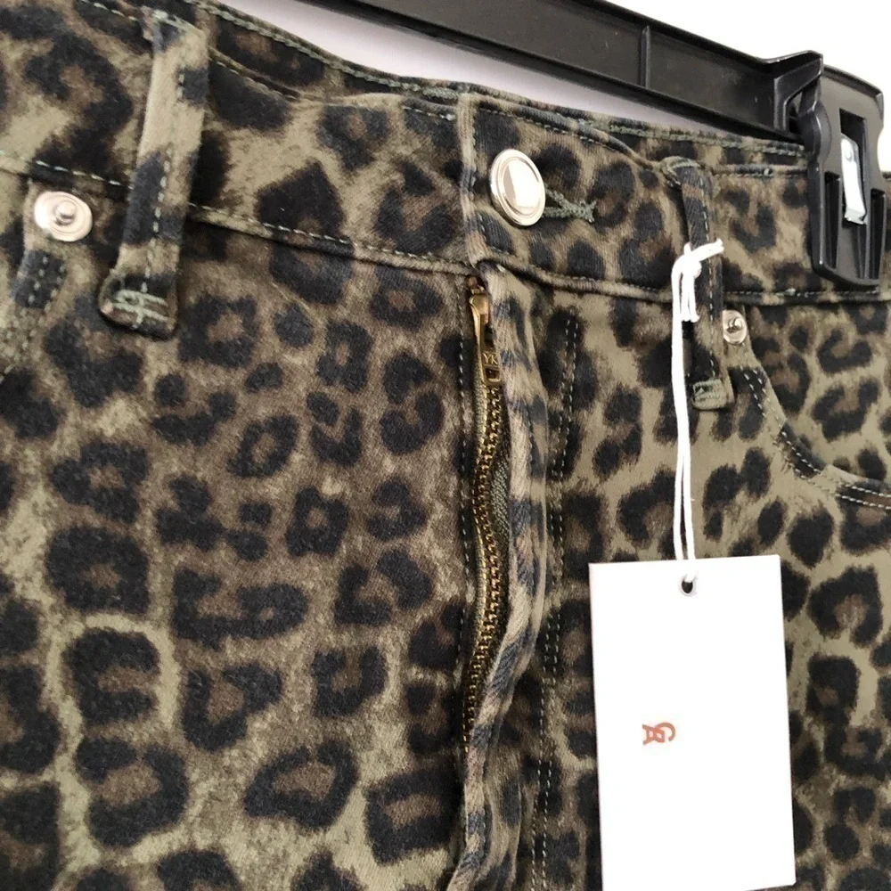 Good American Green Sage Leopard Cutoff Shorts 14